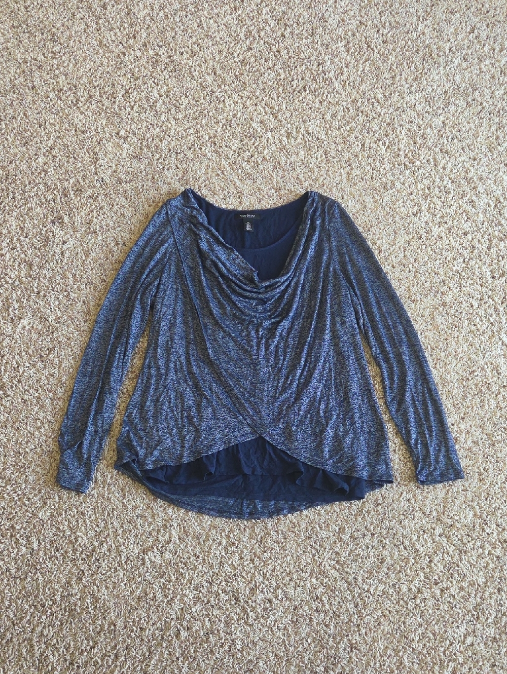 White House Black Market - Long Sleeve Draped Navy Blue Women's Top